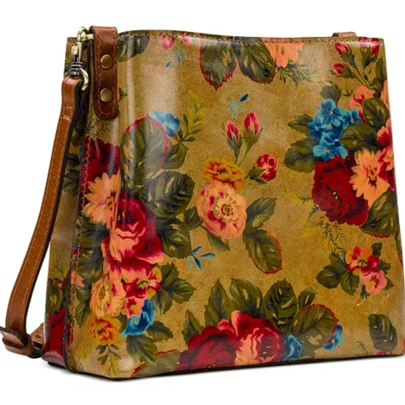 PATRICIA NASH Ledra Floral Tan Leather Strap Bucket Crossbody Bag - Picture 1 of 9